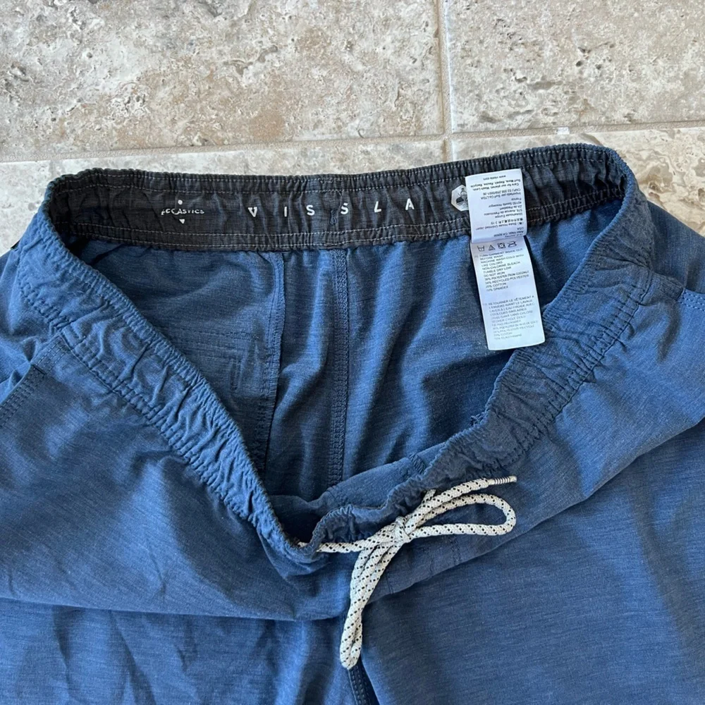 Vissla Men's Solid Sets 17.5” Ecolastic Swim Trunks in Dark Denim Blue, size XL